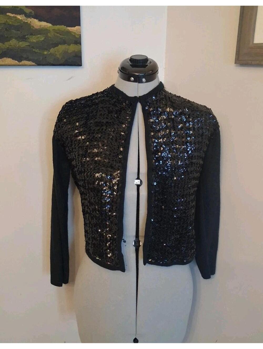 Vintage 1950s Sequin Cashmere Lord Taylor Sweater Size Small Cropped Cardigan